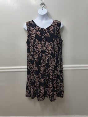 Hibiscus Collection Hawaii Tropical Floral Black Tan Dress XL Beachy Summer
